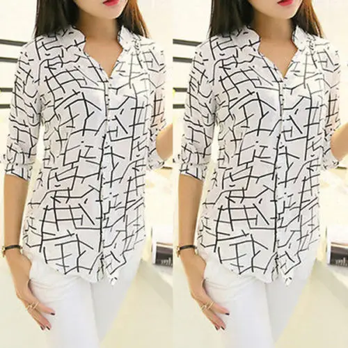 Hot 2019 Women Elegant Shirts Print Loose Chiffon Fashion Ladies Summer Spring Long Sleeve Blouse White Tops Casual S-XL Hot 2019 Women Elegant Shirts Print Loose Chiffon Fashion Ladies Summer Spring Long Sleeve Blouse White Tops Casual S-XL