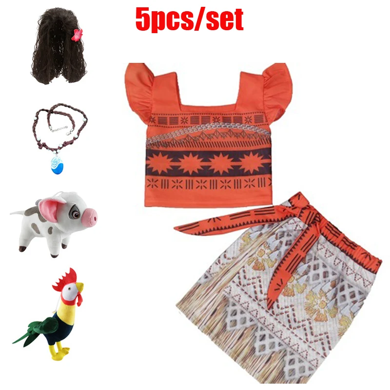 Для маленьких девочек принцесса Моана карнавальные костюмы косплей для детей Vaiana; Детский костюм на Хеллоуин для маленьких Платья для девочек - Цвет: 5pcs9012