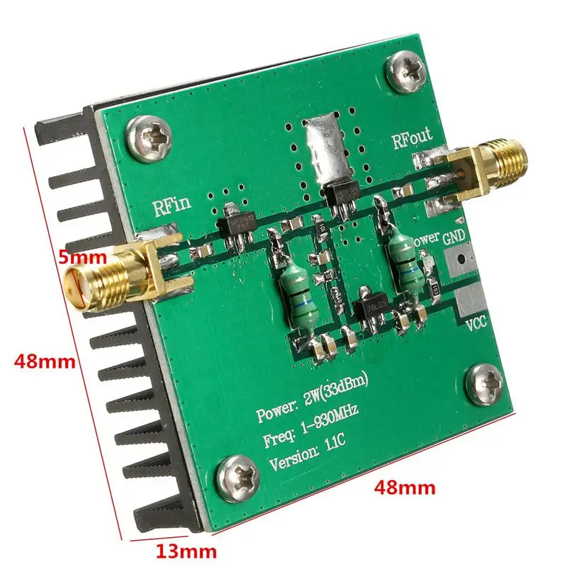 1-930 МГц 2 Вт RF широкополосный усилитель мощности модуль для радиопередачи FM HF VHF 48x48x13 мм схемы усилители модули