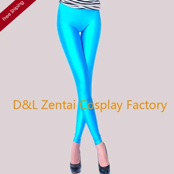 

Free Shipping DHL Sexy Nightclub Blue Lycra Spandex Hight Waist Tight Pants Trousers For Women TKZ106