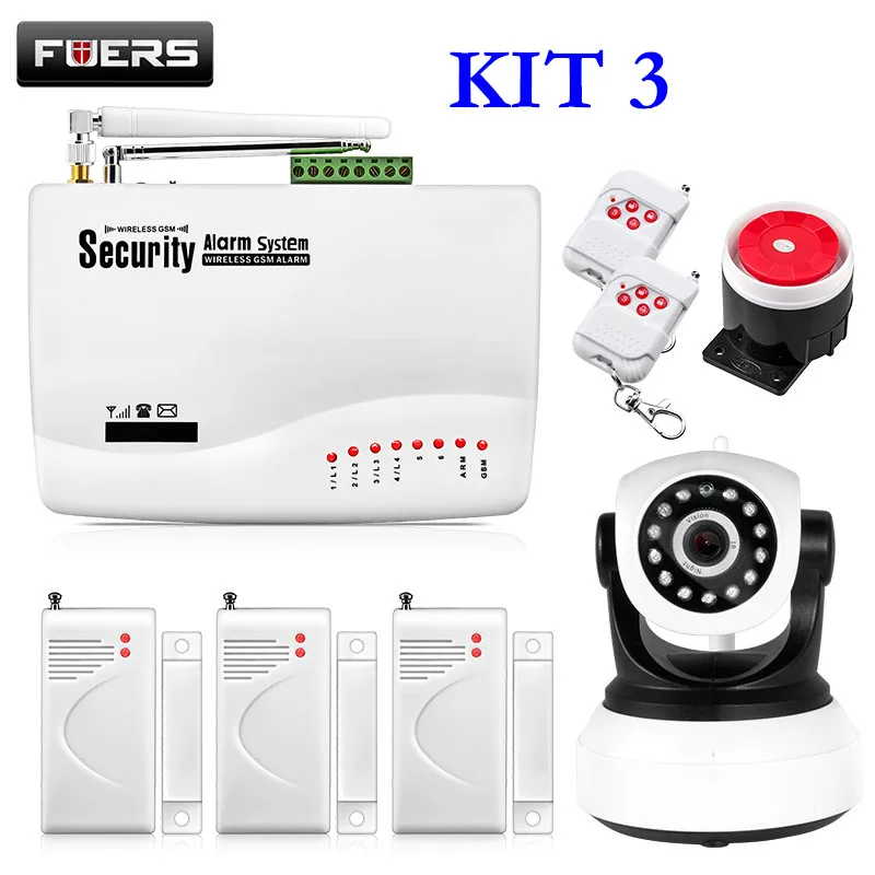 Fuers GSM сигнализация s охранная домашняя сигнализация комплекты Русский Голос с PIR датчиками движения дверные детекторы наружная IP камера - Цвет: KIT 3