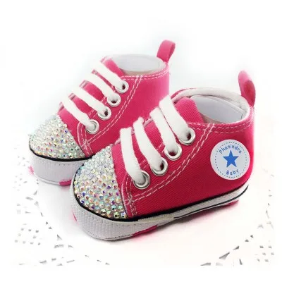 Стразы принцессы розовые \ T пинетки ручной работы с горным хрусталем для маленьких детей со стразами Детская мода детская обувь для девочек - Цвет: hot pink