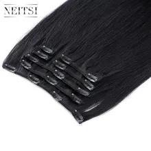 Прямые волосы Neitsi, сделанные в машине, Remy, на заколках, на всю голову, человеческие волосы для наращивания 2" 24" 100 г, 7 шт., 16 клипов, 10 цветов