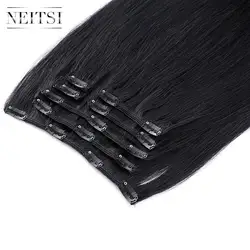 Neitsi прямые искусственные волосы одинаковой направленности клип на Волосы Full Head 100% пряди человеческих волос для наращивания 20 "24" 100 г 7 шт. 16