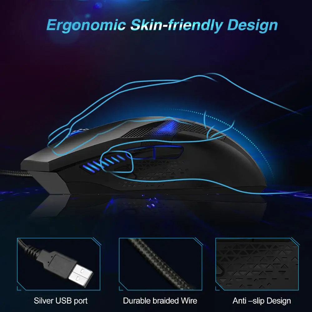 TeckNet Игровая USB Проводная мышь Регулируемая 3200 точек/дюйм эргономичная