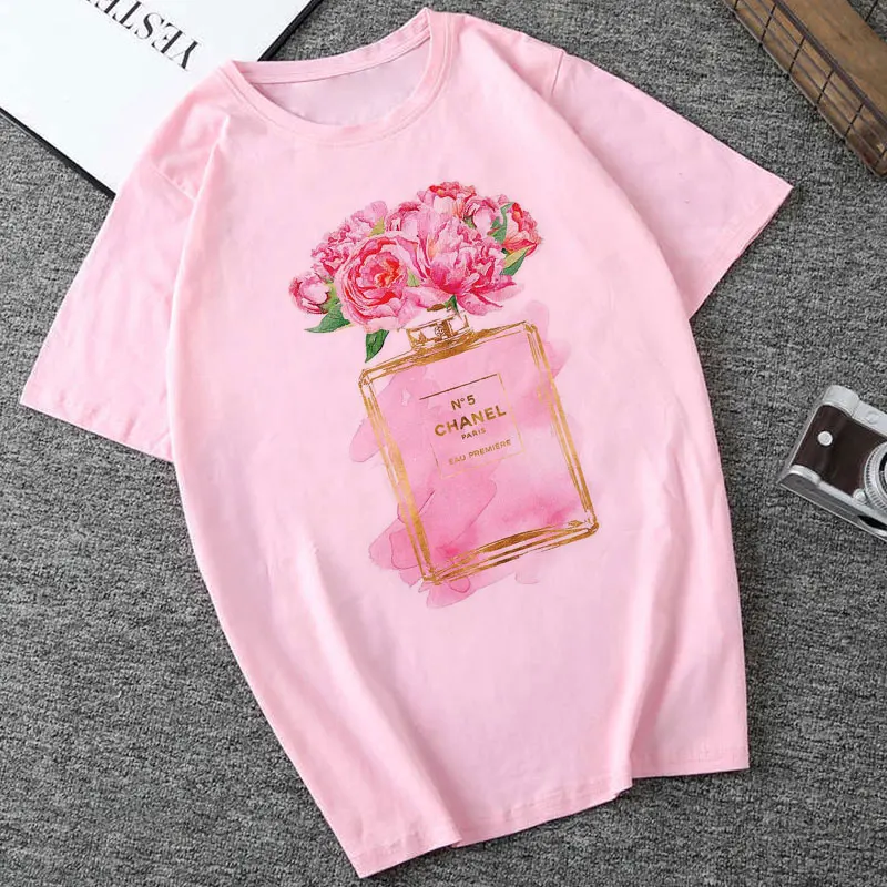 

CZCCWD Summer 2019 Woman New Thin Section T Shirt Harajuku Fashion Flower Perfume Printed Tshirt Leisure Hipster Female T-shirt