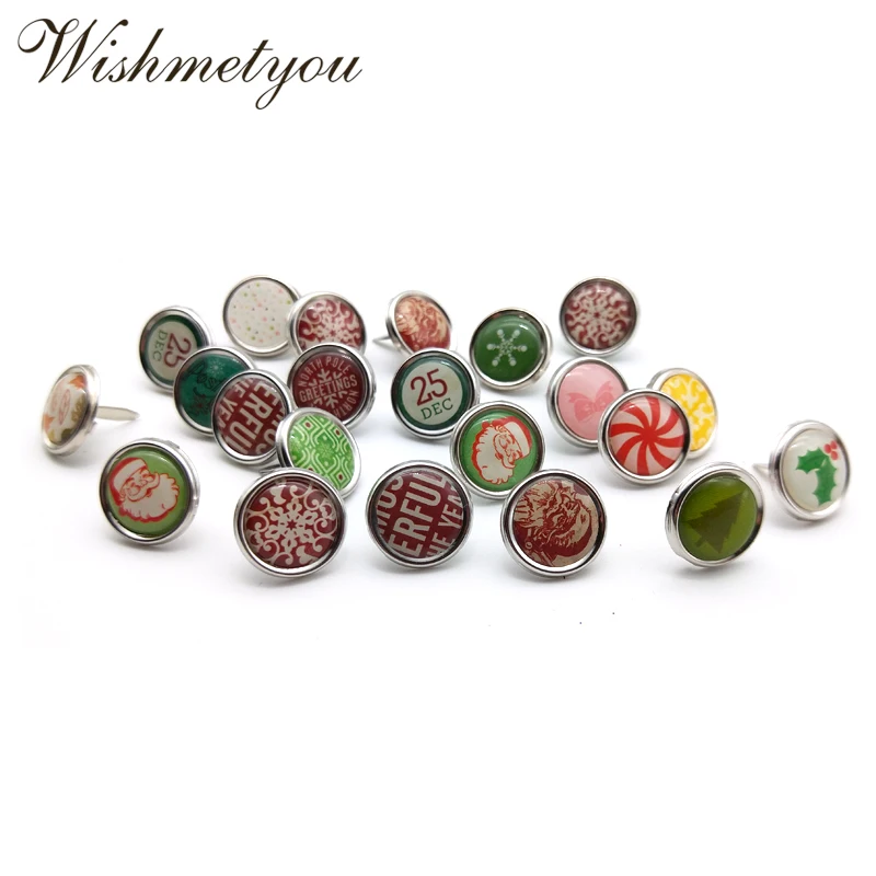 

WISHMETYOU 20pcs 15mm Randomly Color Round Epoxy Brads Christmas Resin Brads Diy Embellishment Decor Scrapbook Snowflakes Brads