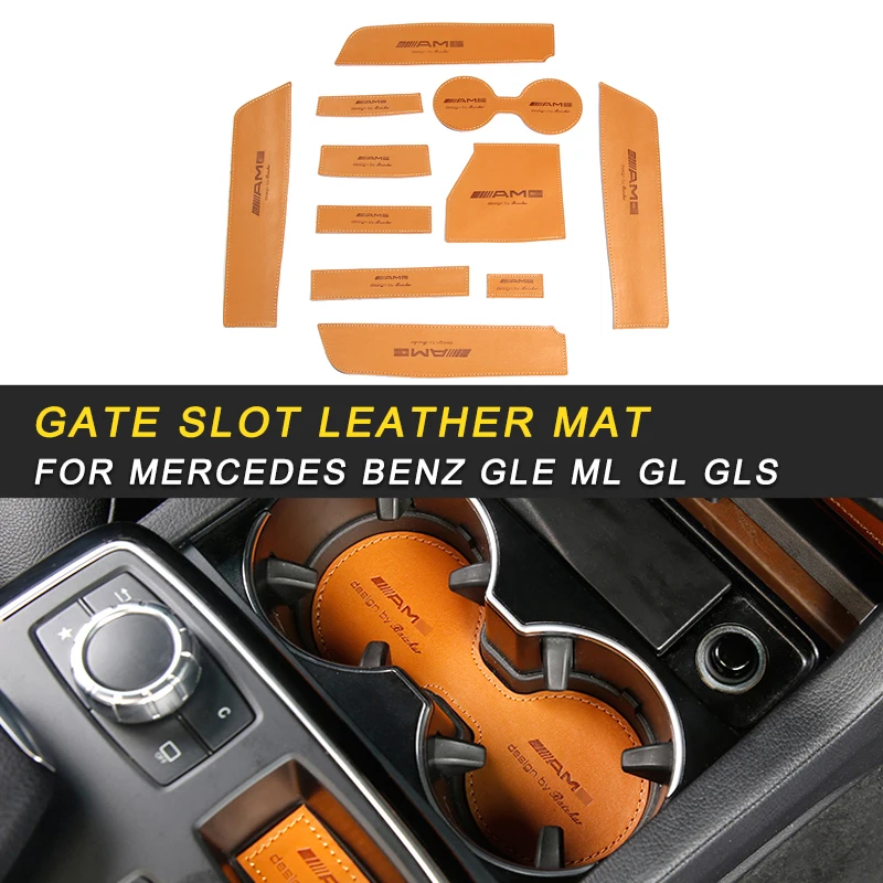 

For Mercedes Benz GLE Accessories Car Gate Slot Mat Leather Anti Slip Mat Non-slip Mats Interior Door Pad Cup Mat Auto