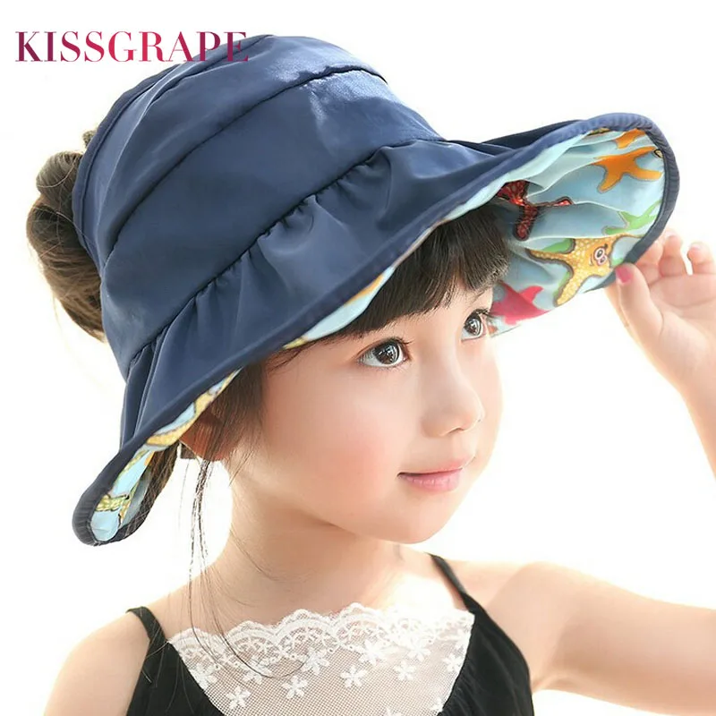 2017 Summer girls sun hats kids flod baseball cap with big visor anti-uv children's beach caps hats girl sports outdoor sunhats