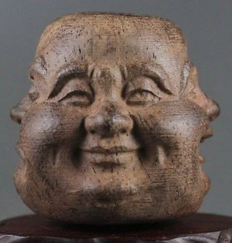 

Beautiful wood hand carved Buddha face statue of pleasure anger sorrow joy
