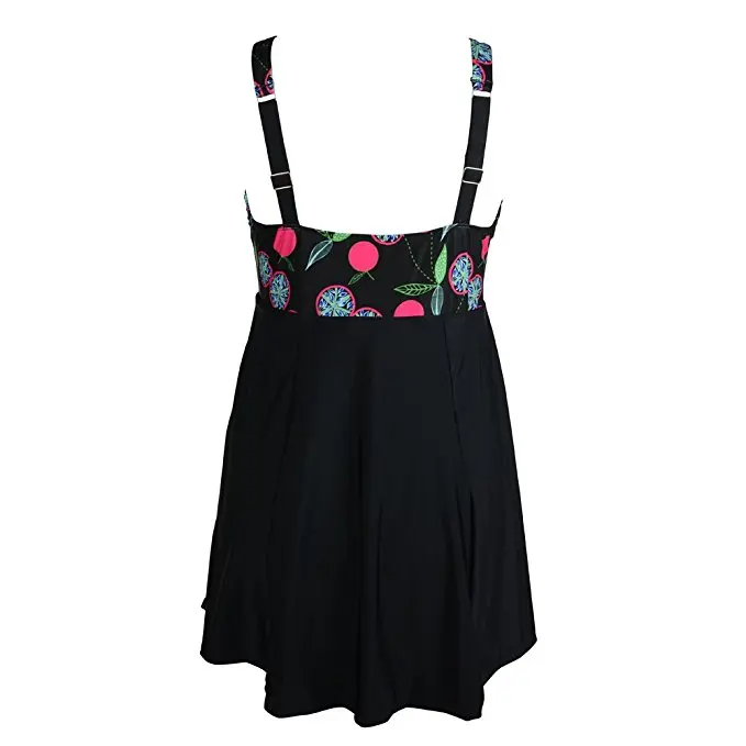 Preise Schwarz Solide Plus Size Bademode Sexy Frauen Ein Stück Badeanzug Hohe Taille Push Up Badeanzug Retro Tankini Große Größe kleid
