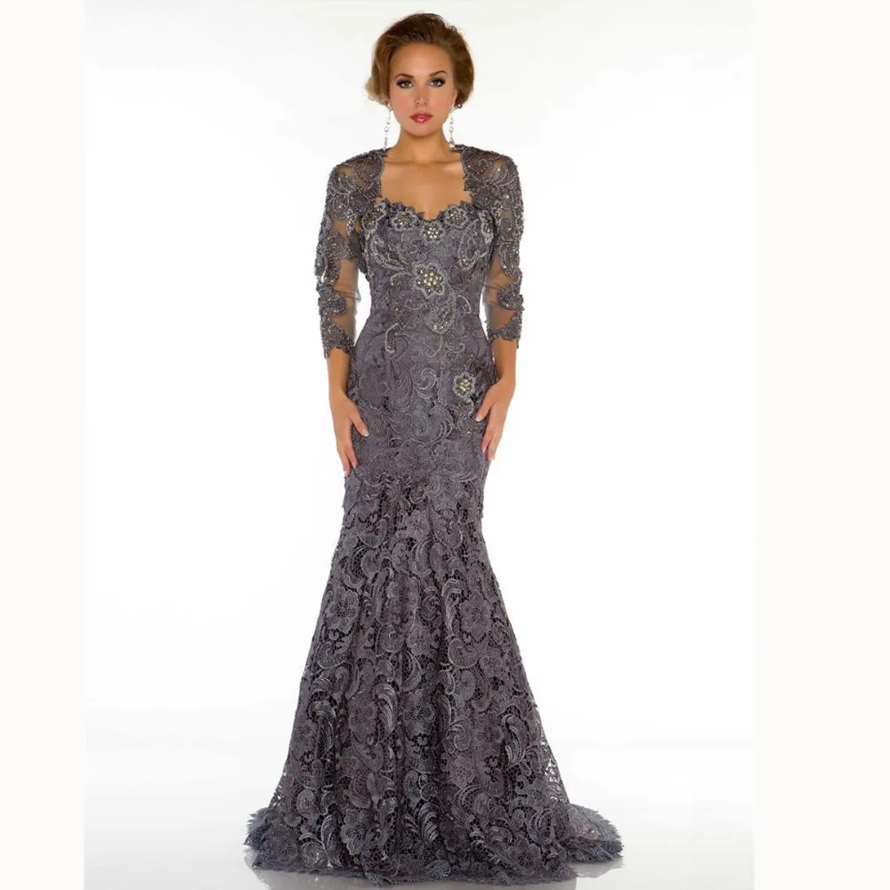 Elegant Sweetheart Beaded Floor Length Y Fashion Brown Mermaid Elegant Sweetheart Beaded Floor Length Y Fashion Brown Mermaid Lace Mother Of The Bride Dresses Evening Gowns With Jacket In