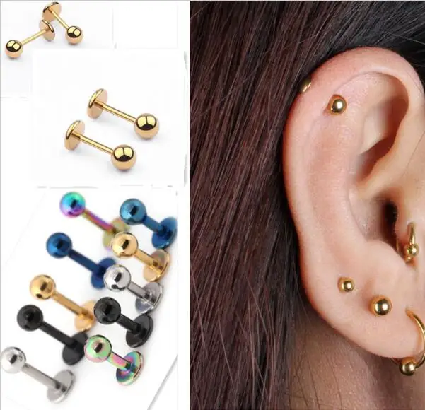 

10pcs Medical Titanium Steel Stud Earring Punk Rod Flat T-Type Screws Small Earrings Male Bone Nail Lip Piercing Jewelry FS265