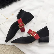 2017 Big size luxus designer marke Mary jane schuhe Pumps frauen block mittel heels Gürtel schnalle partei sexy mädchen spitz