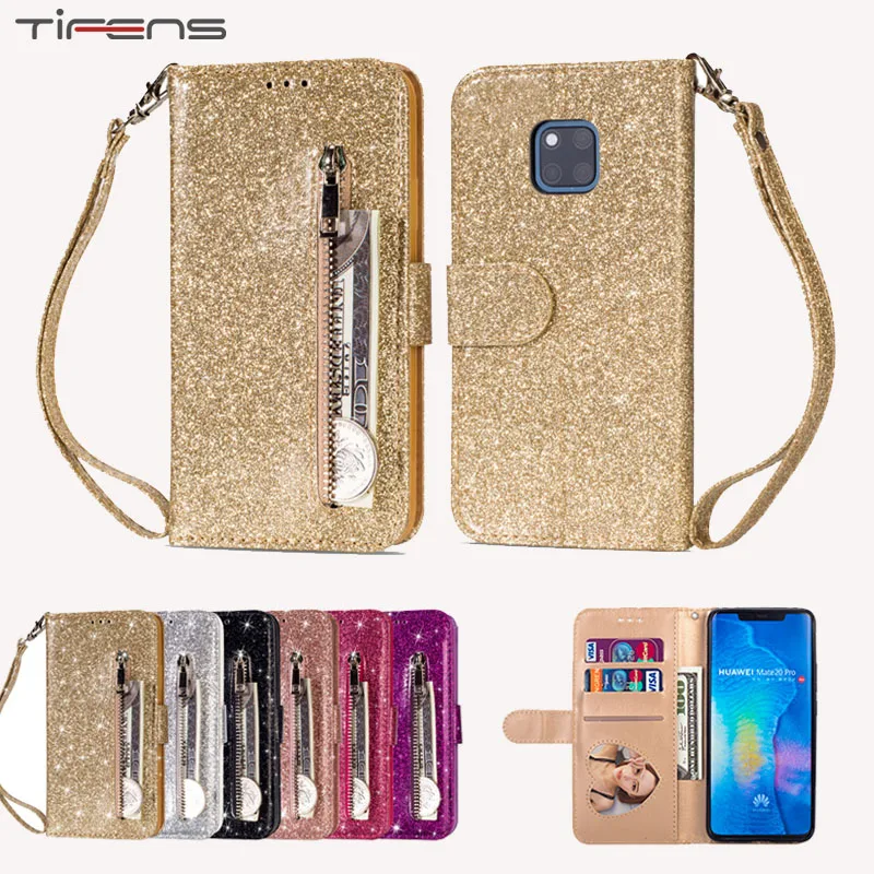 

Luxury Bling Glitter Case For Huawei Mate 20 10 P30 P20 Pro Lite Leather Zipper Wallet Flip Hawei P30pro Card Slot Cover Celular