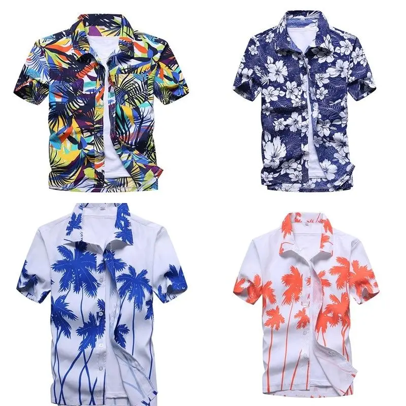 

Hawaiian Mens Shirt Summer Floral Printed Beach Short Sleeve Tops Chemise Homme Coconut Palm Prints Shirt