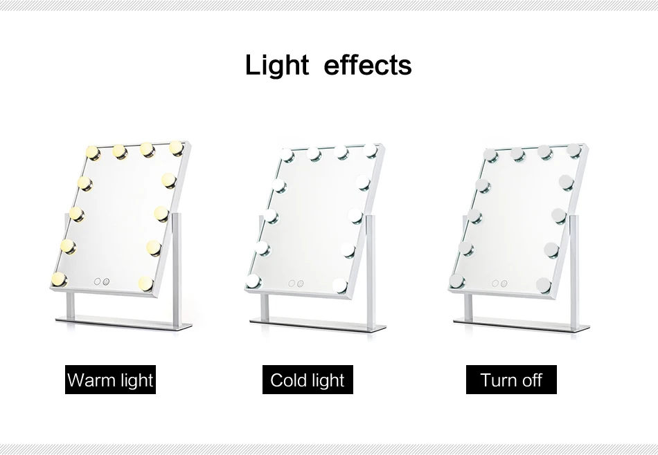 Espelho de Maquiagem Profissional com Luzes Conjunto de Mesa com Toque Led e Relógio Vaidade Inteligente Ajustável Luzes Digital 10 Espelho de maquiagem profissional com luzes vaidade