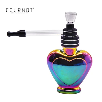 

Rainbow Hookah Shisha Smoking Pipes Heart Glass Water Pipe 120MM Metal Tobacco Pipes With Long Silicone Mouth Filter