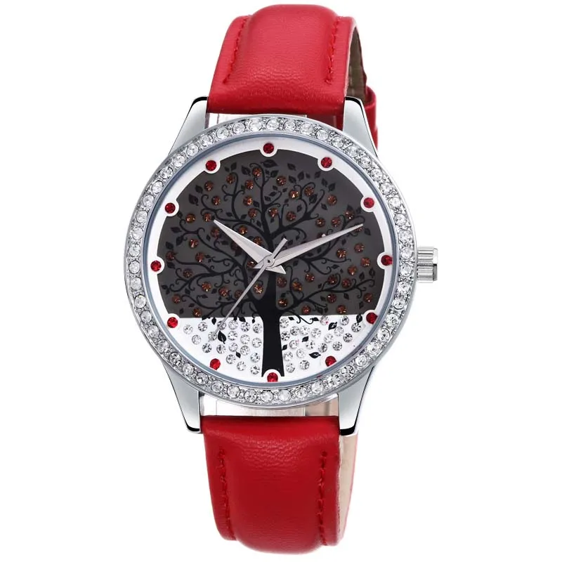 Модные женские наручные часы с рождественской елкой из розового золота, роскошные повседневные женские кварцевые часы Relogio Feminino, рождественский подарок - Цвет: SILVER RED