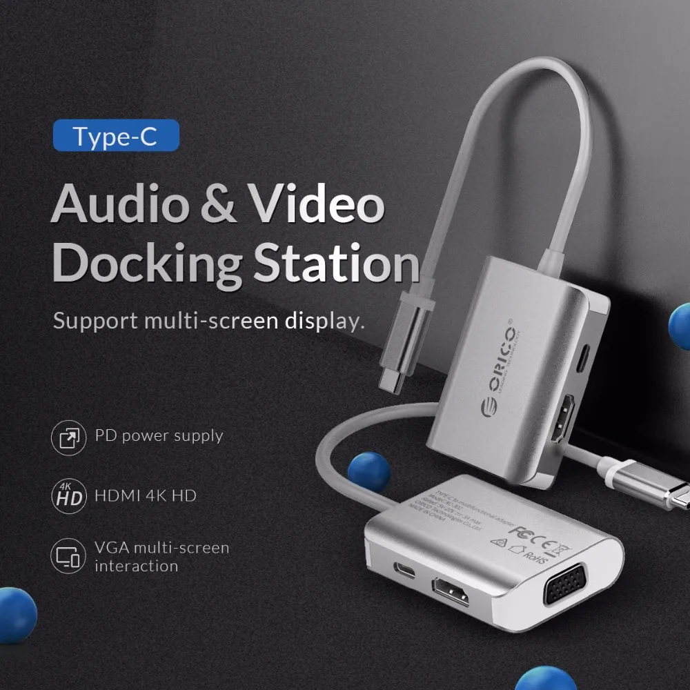 USB концентратор ORICO с C на HDMI VGA для MacBook Samsung Galaxy S9 S8 Note 8 Huawei Mate 10 P20 Type 3 1|USB-хабы| |