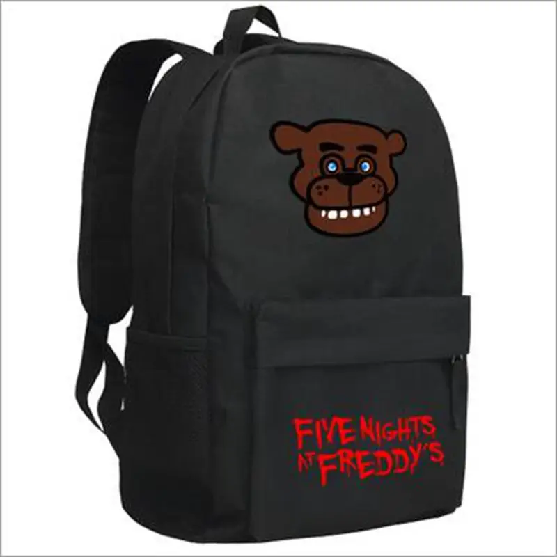 Men Black Backpack Anime Five Nights At Freddys Bear Printing Backpack