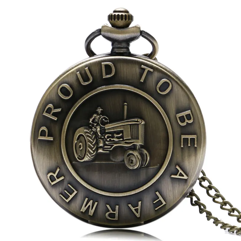 Retro PROUD TO BE A FARMER Pocket Watch Bronze Steampunk Quartz Fob Watches for Men Boy 2