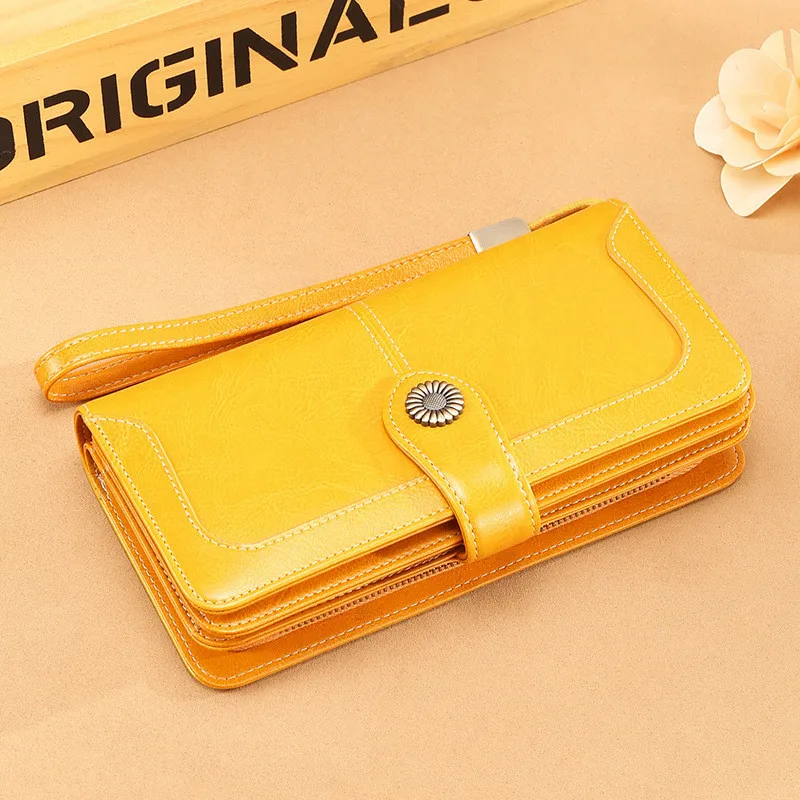 YELLOW SENDEFN, длинный женский кошелек из натуральной кожи, женский клатч, сумки из коровьей кожи, кошелек для монет, кредитный держатель для карт, хорошее качество, модный - Цвет: YELLOW