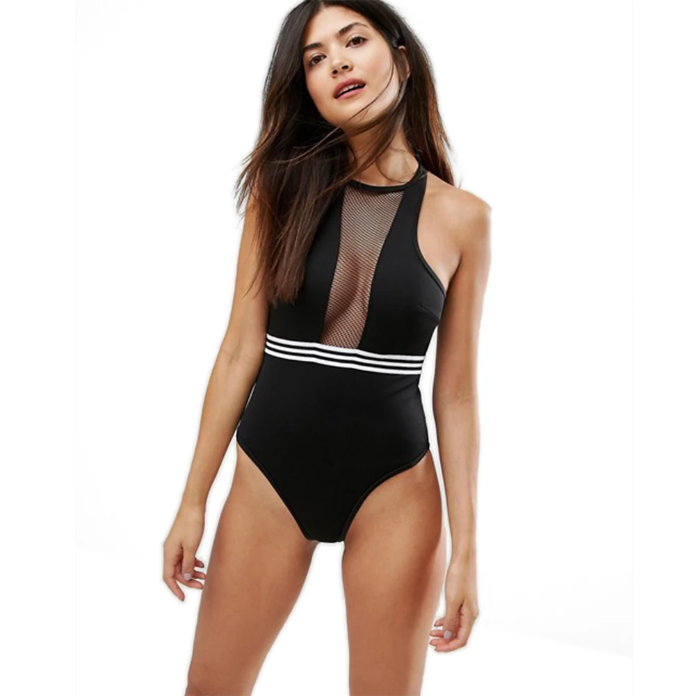 2017 Ladies Sexy Solid Black Monokini High Cut Trikini Swim Wear Bathing Suit Bodysuit Thong Swimwear Women One Piece Swimsuit