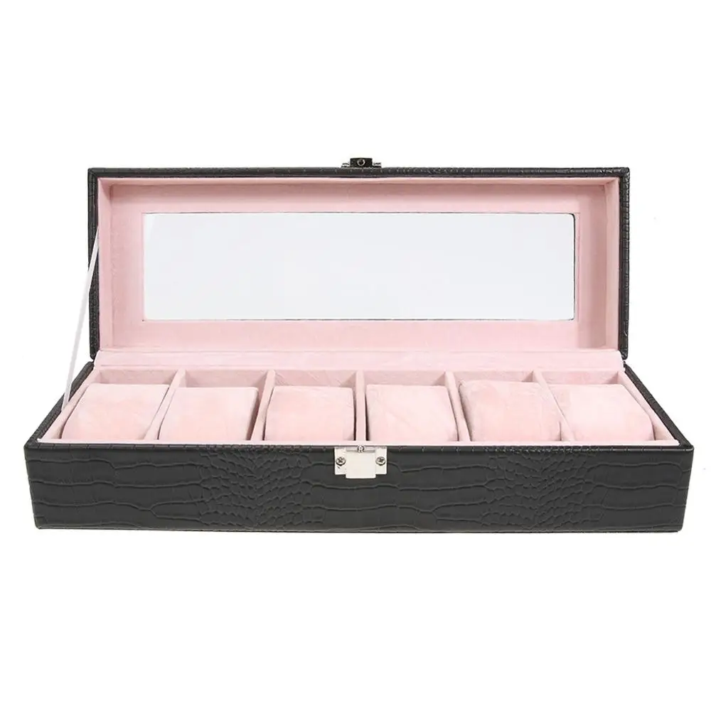 

Fashion PU Leather Luxury Watch Box Retro Jewelry Earring Ring Storage 6 Grid Display Case Watches Storage Box Holder