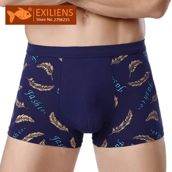 

EXILIENS Brand New Mens Underwear Boxer Homme Print Feather Boxershorts Men Boxers Male Underpants 4 Colors Size L-4XL 100901