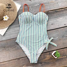 CUPSHE, синий и оранжевый полосатый пуш-ап цельный купальник для женщин, завязанный бантиком, регулируемый формованный монокини с чашками,, сексуальный купальник для девушек