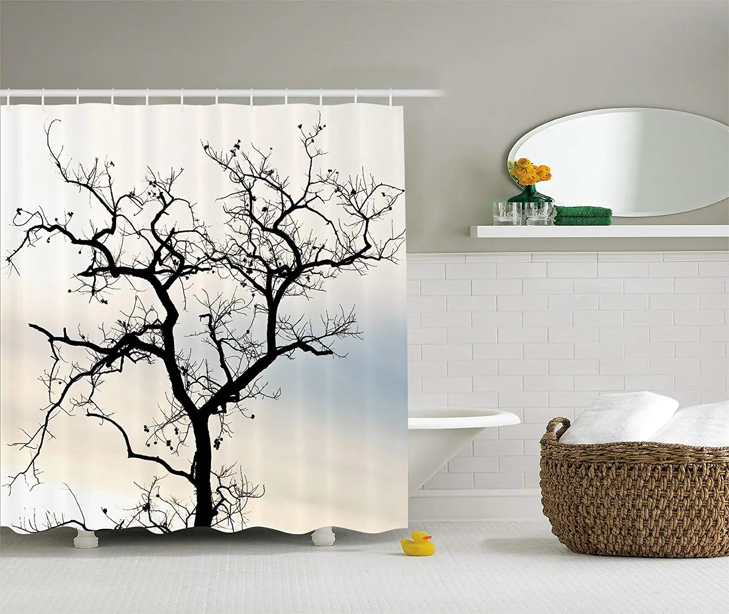 Woodsy Shower Curtain A Lonely Tree in Fall Black Branches with