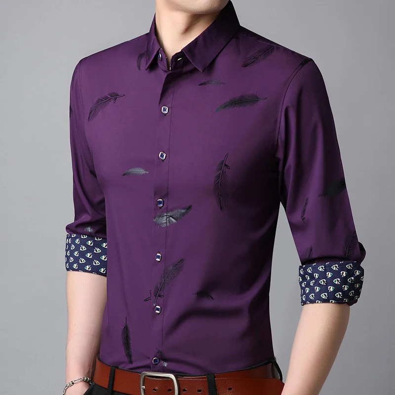 2019 social длинный рукав перо дизайнерские рубашки для мужчин slim fit винтажные модные