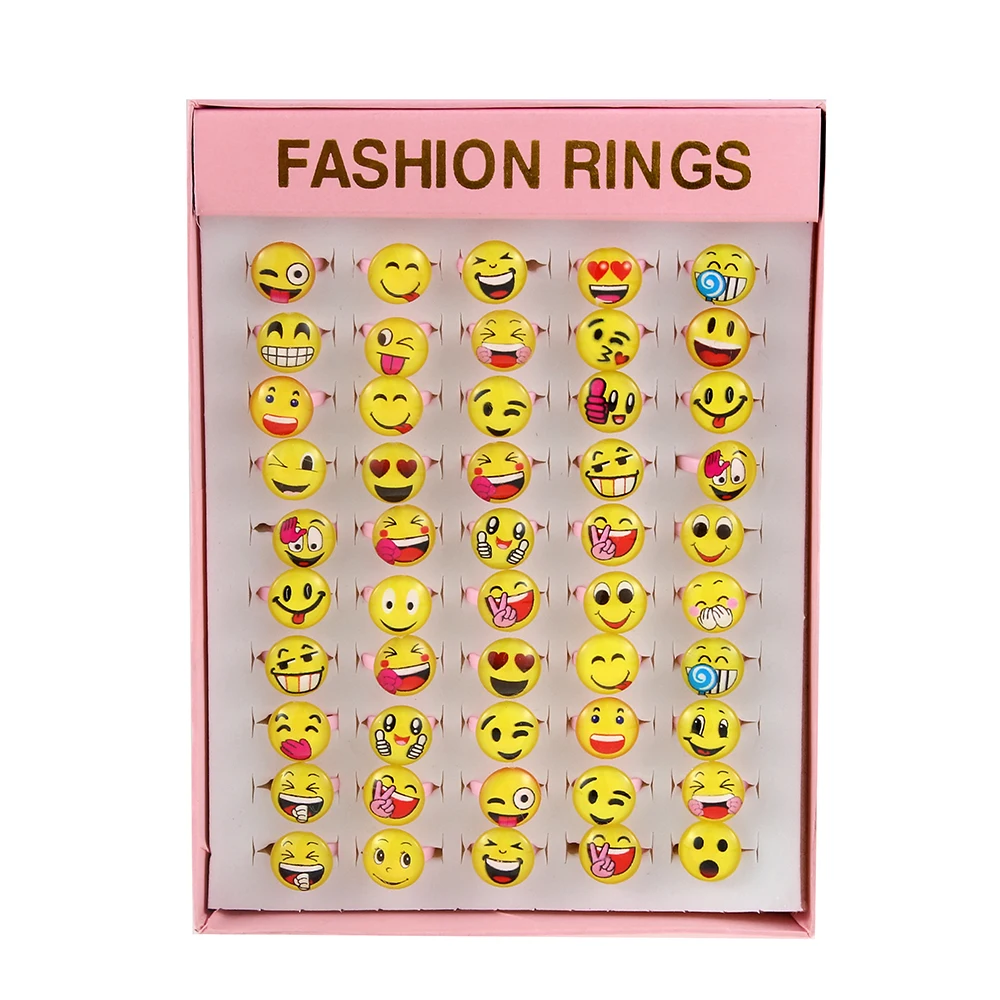 

50pcs/set Smile face Assorted Baby Kids Girl Children's Cartoon Rings With Display Box Gift Birthday Wholesale