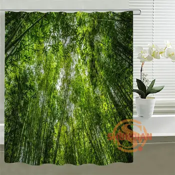 

Custom Green Leaves Bamboo Bath Curtains Customize Unique Waterproof polyester fabric Shower Curtain