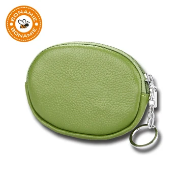 

BONAMIE Real Leather Small Coin Purse For Women New Genuine Leather Female Mini Wallet Solid Round Zipper Purse Card Holder Bag