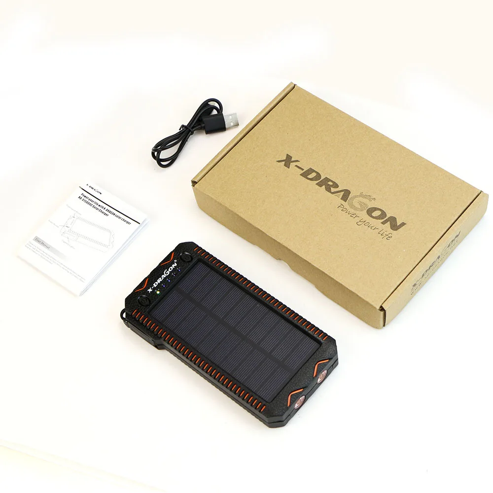 X-DRAGON 15000mAh Power Bank Solar External Battery Power Charger for iPhone Samsung Huawei Smartphones Xiaomi Outdoors Camping X-DRAGON 15000mAh Power Bank Solar External Battery Power Charger for iPhone Samsung Huawei Smartphones Xiaomi Outdoors Camping