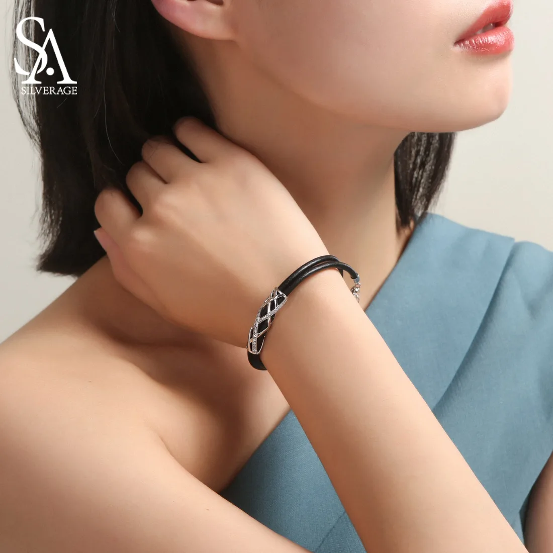 SA SILVERAGE 925 Sterling Bracelet Bangle For Woman 925 Silver Zirconia 