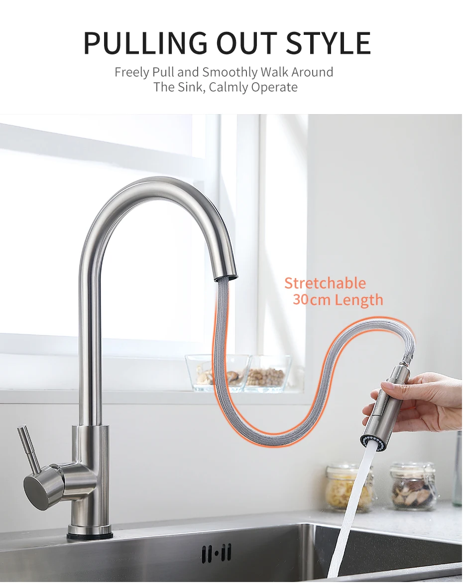 Kitchen faucet with pull out feature
