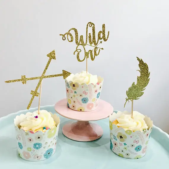 グリッター野生ワンファーストバースデーカップケーキトッパー洗礼洗礼パーティー装飾ドーナツ食品ピック Pick Food Pick Partytoppers Picks Cupcake Aliexpress