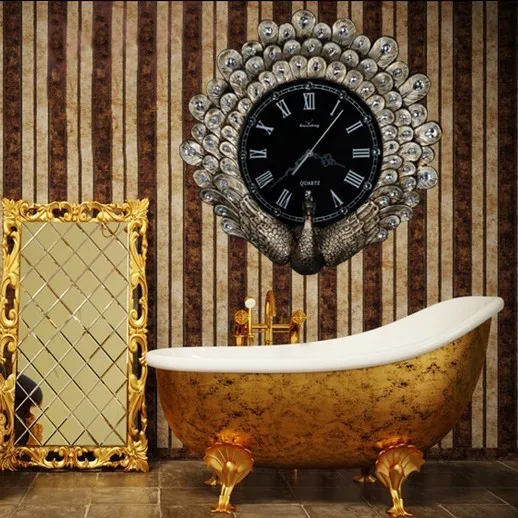 خمر الراقية الزخرفية ساعة الحائط النمط الأمريكي الحديث الفن غرفة المعيشة طاولة المنزل الطاووس الراتنج الإبداعية ساعة الحائط