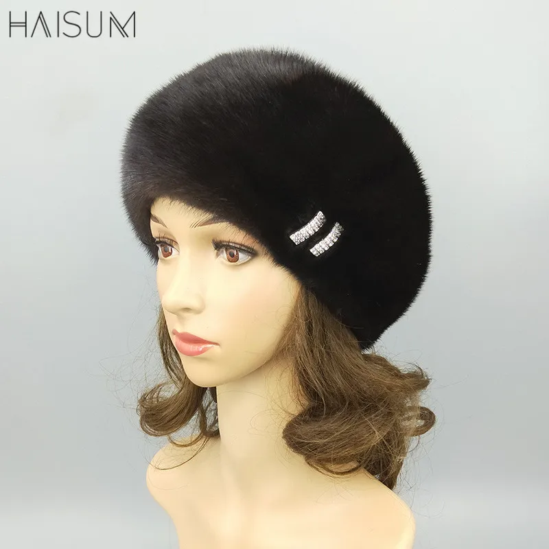 

New winter women's mink fur full skin warm ear protection fashion beret fur casual MZ37