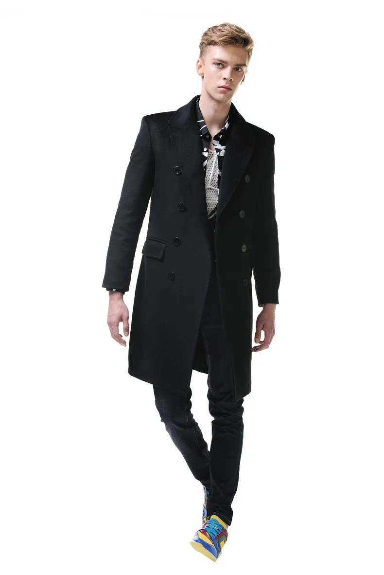 URSMSRT новое двубортное шерстяное пальто мужское черное мужское стильное пальто куртка