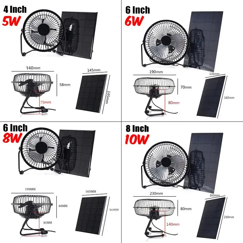 Бесшумный 6 Вт/8 Вт/10 Вт, 6/8 дюймов, солнечная энергия, ed панель, железный вентилятор, внешний аккумулятор для домашнего офиса, для путешествий, USB, охлаждающий вентилятор