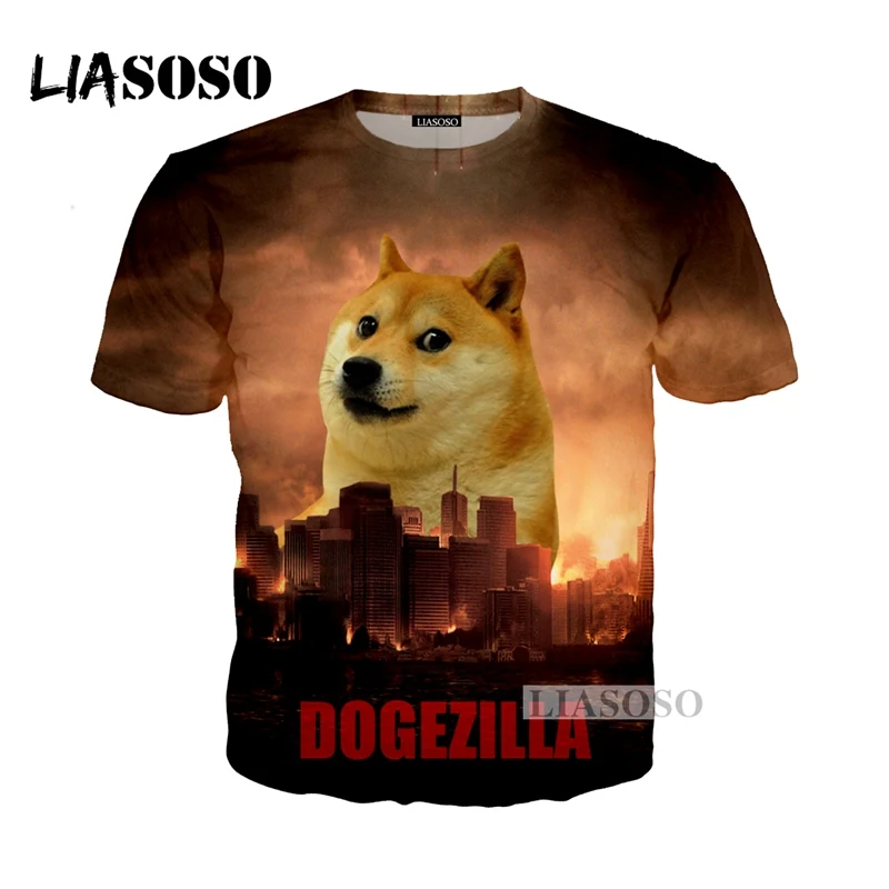 LIASOSO Животные Doge Сиба ину забавные мем футболка 3D принт мужской бренд смешная собака Nyan Cat Милая одежда футболки Топы G512