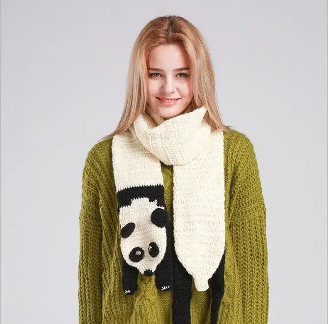 Fashion New Woman Manual Knitted Wool Scarf Fox Crocodile Cat Panda Cute Animal Pattern Female Fashion Winter Warm Long Scarves