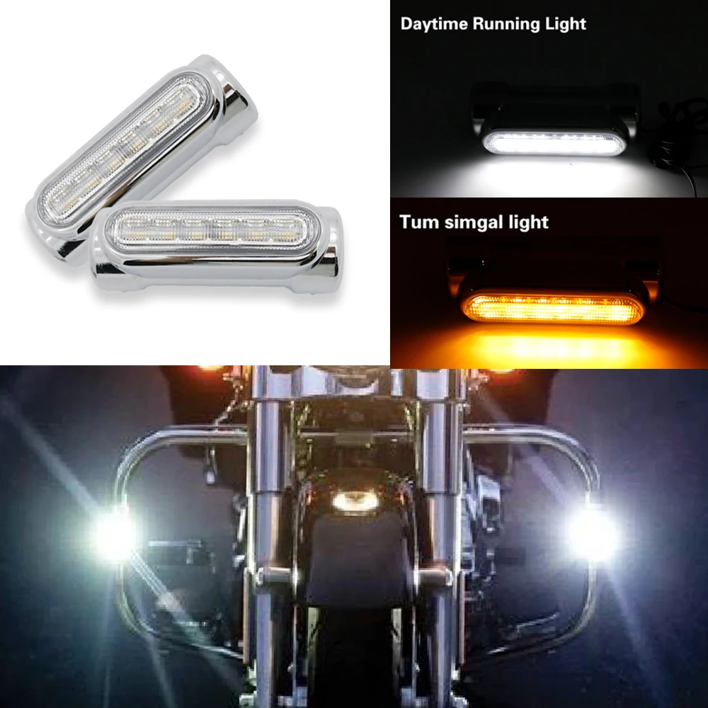 1 пара уличный Glide светодиодный фонарь для защиты двигателя белый янтарный цвет 1,3 дюймов шоссейный бар Swichback Drving огни для Harley Davidson