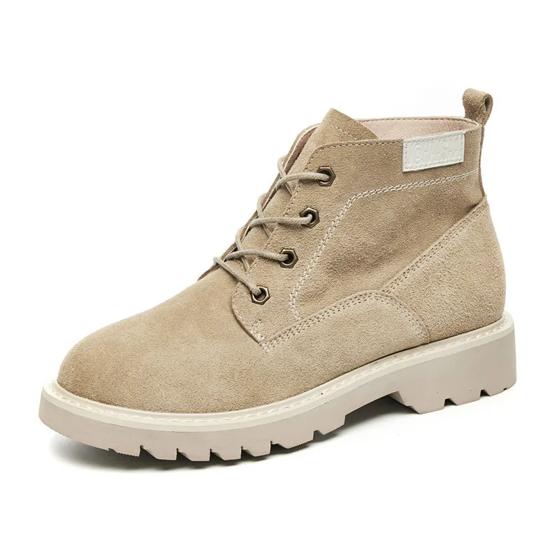 

Fashion Leisure Retro Motorcycle Boots Women Round Toe Med Hoof Heels Lace up Martin Boots Ankle Sewing Punk Ladies Shoes