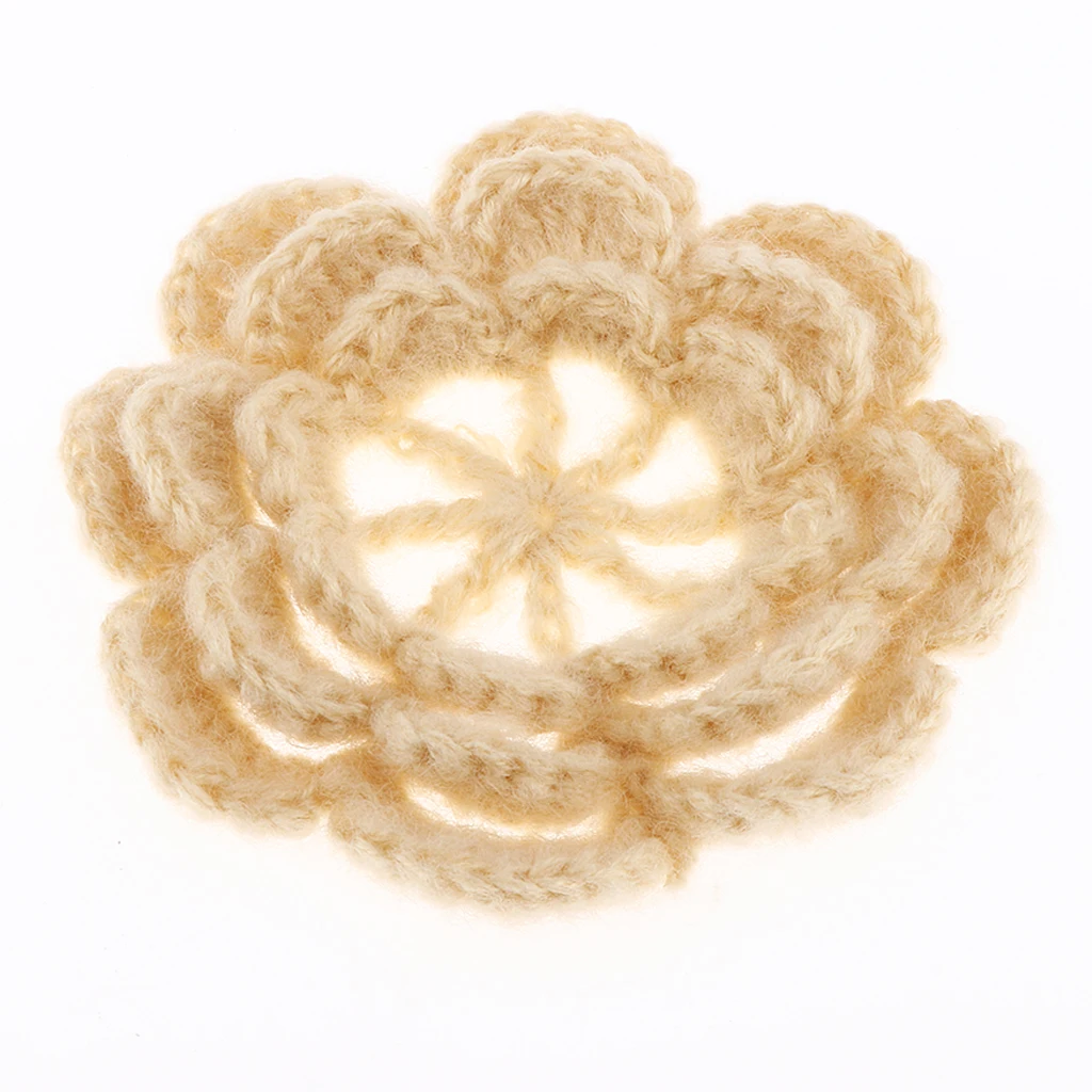 2Pcs Handmade Large Crochet Flowers Crafts Embellishment Applique DIY