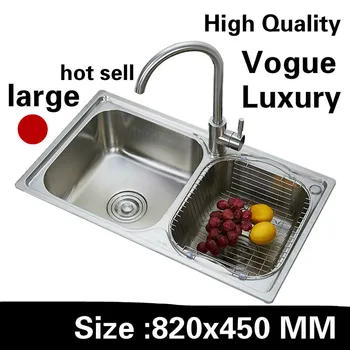 Cheap Free Shipping Apartment Do The Dishes Luxury Kitchen Double Groove Sink Vogue 304 Stainless Steel Hot Sell Large 820x450 MM